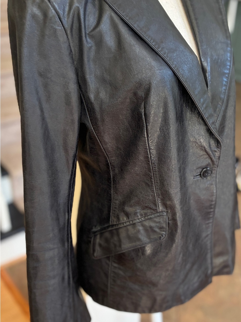 Express Vintage Black Leather Blazer Jacket - Picture 2 of 14